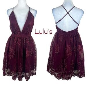 Lulu’s Sheer Burgundy Lace Party Event Dance Dress NWOT